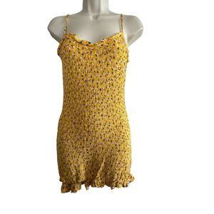 Skylar + Madison ~ Mustard Mini Dress ~ smocking detail~mini floral print~size S